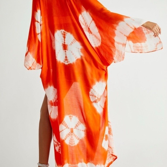 Free People Other - Free People Spellbound Tie Dye Kimono Duster Orange Viscose Boho Beach‎ Cover Up